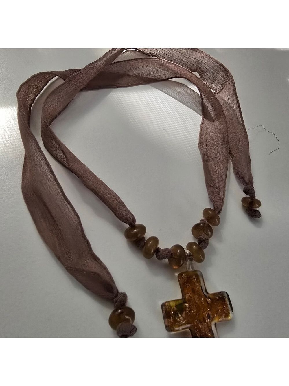 NEW Brown Cross Ivy Pendant Choker Necklace - Picture 7 of 9